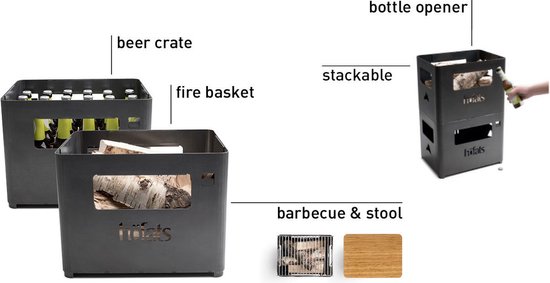 Höfats Beer Box inclusief Grillrooster - 38,5 x 28 x 35cm - Set - Corten Staal - Multifunctioneel - Bierkrat - Vuurkorf - Bijzettafel - Kruk van Höfats — afbeelding 5