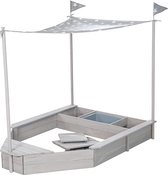 Bol.com VORLOU - Zandbak in scheepsvorm - kinderzandbak van weerbestendig massief hout - incl. schuifdak en speelblad - hout gri... aanbieding