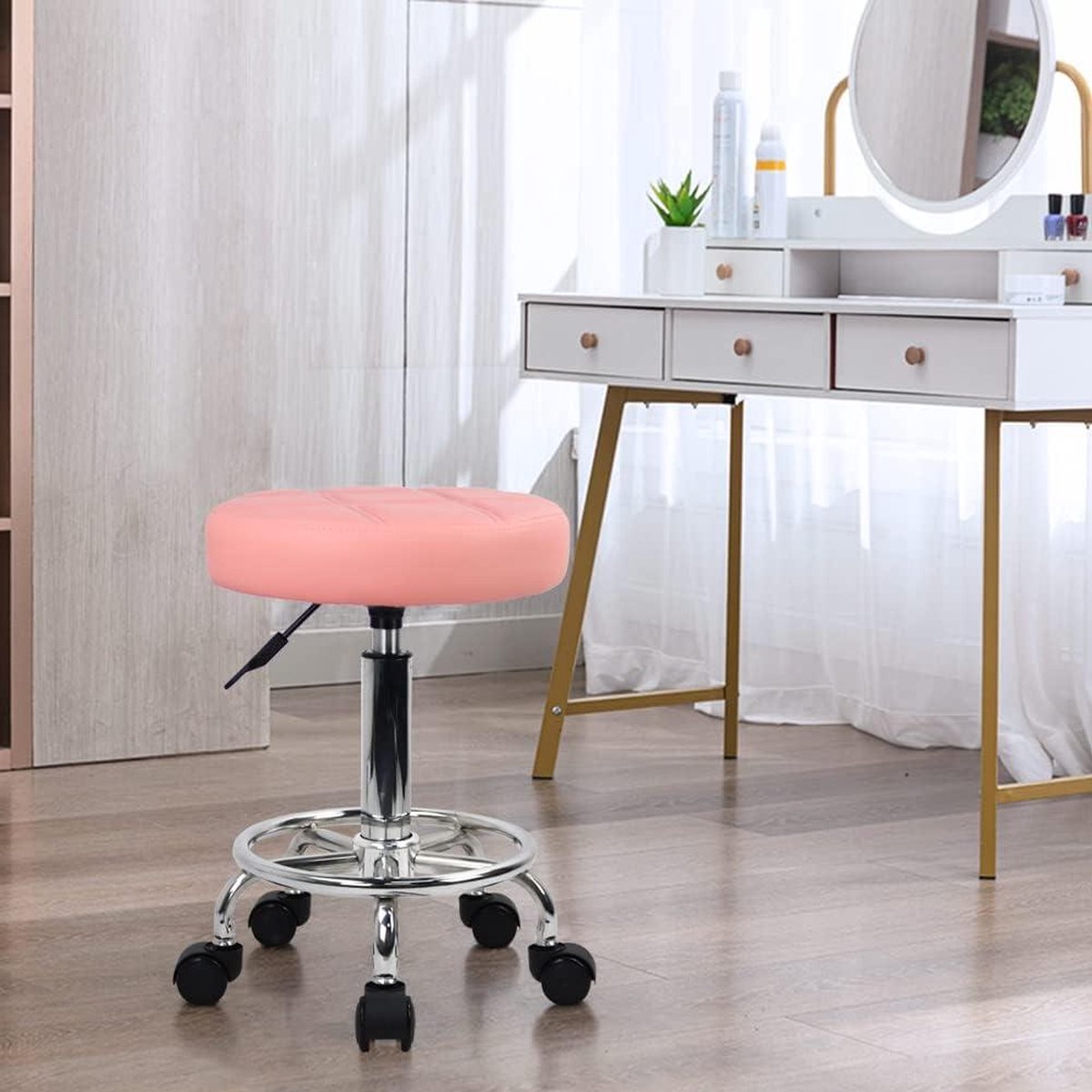 Ronde rollende kruk Schoonheidskruk Stoel Comfort Ronde rollende kruk met wielen en voetsteun, PU-leer Draaibaar in hoogte verstelbare winkelwerkkruk, kantoorwinkelkruk Massage SPA Kappers (zwart Ronde rollende kruk Schoonheidskruk Stoel Comfort Ronde rollende kruk met wielen en voetsteun, PU-leer Draaibaar in hoogte verstelbare winkelwerkkruk, kantoorwinkelkruk Massage SPA Kappers (zwart