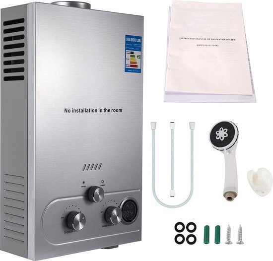 Doorstroomboiler, 230 V doorstroomboiler met douchekop, elektrische instant kleine doorstroomboiler met led-display, voor keuken en badkamer, snel opwarmen (zwart