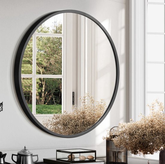 Foto: Spiegel rond zwart metaal veiligheidsglas moderne wandspiegel hal spiegel badkamer spiegel 80 cm