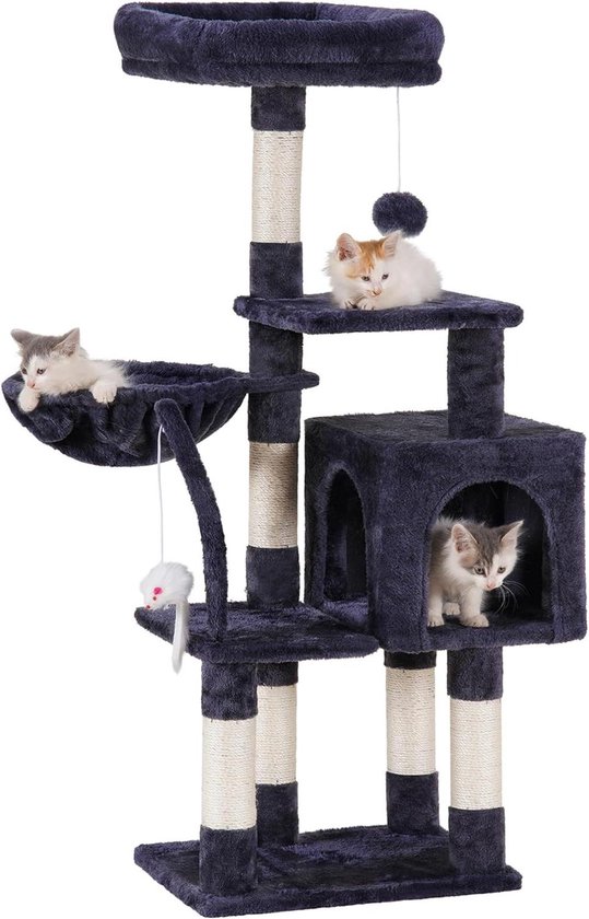 Foto: Kattenboom met speelgoed kattentoren voor binnenkatten kattenhuis met gewatteerde pluche zitstok gezellige hangmat en sisal krabpalen rokerig grijs empj004sg n