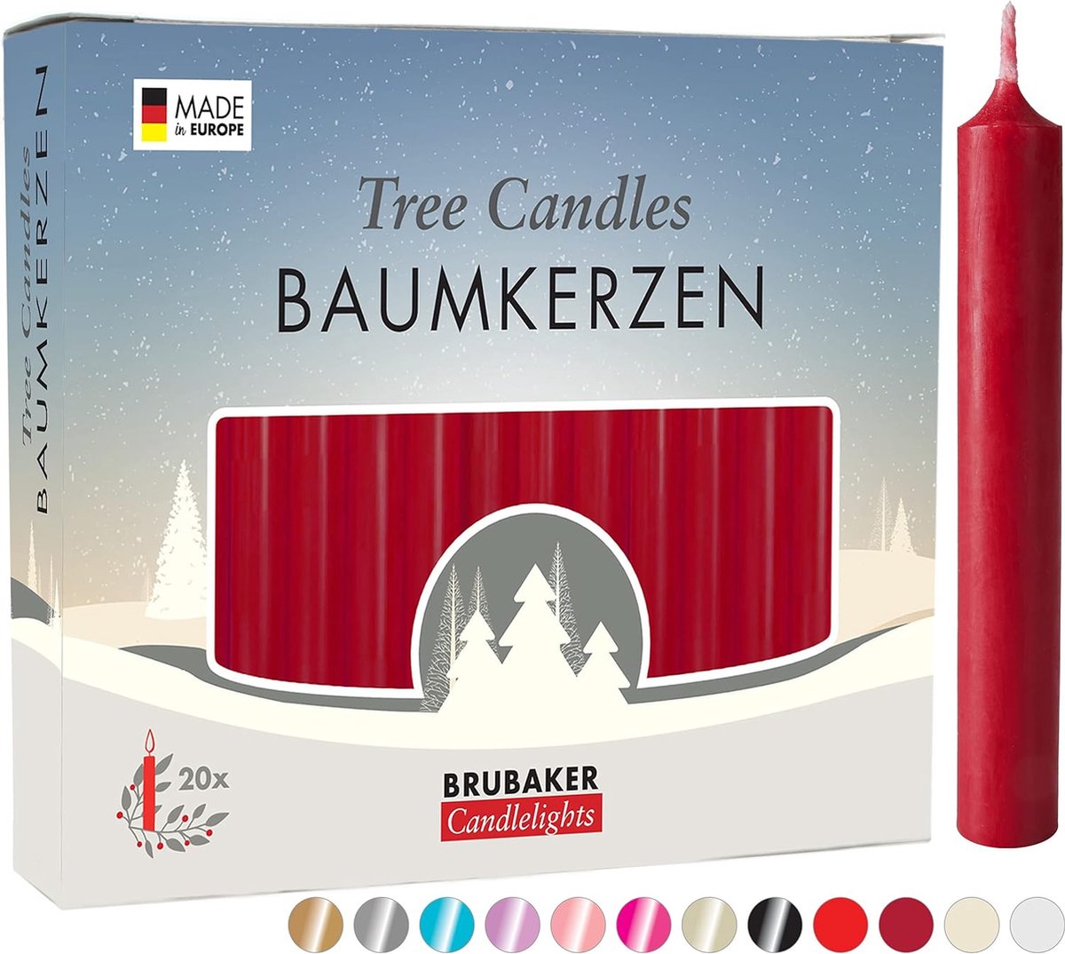 BRUBAKER 200 Stuks - Boomkaarsen - Donker Rood - Kerstkaarsen - Piramidekaarsen - Kerstboomkaarsen - 95/12.5 mm – Kaarsen - Kaarsjes