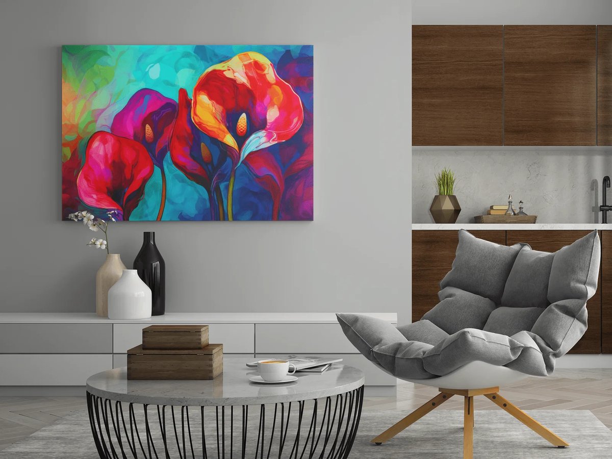 Trendex Global Canvas Schilderij - Aquarel Bloemen - Kunst - 90x60x2 cm Kleurrijk