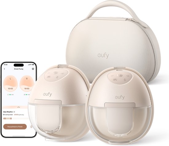 eufy Baby S1 Pro Draagbare Borstkolf – Breast Pump – Verwarmingstechnologie voor Meer Comfort – Draagbare Oplaadhouder – App-bediening – Gepersonaliseerd Slim Ritme