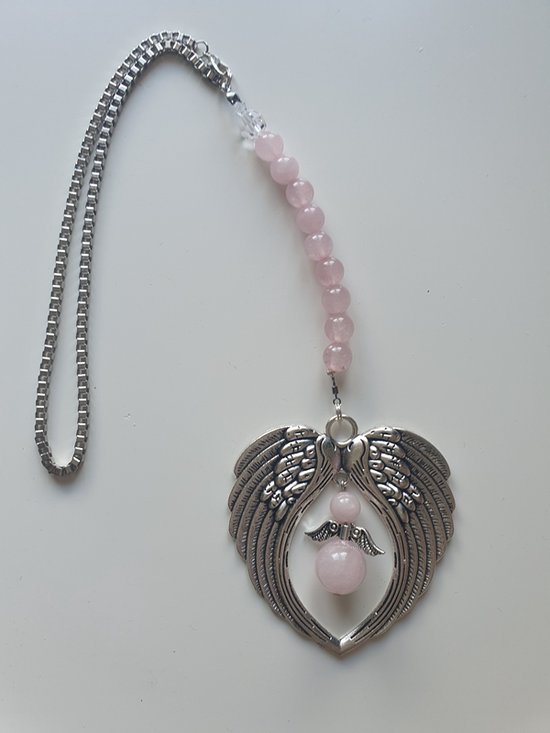 Foto: Guardian angel wings van rozenkwarts halfedelsteen kralen auto hanger raamhanger bescherm engel raam decoratie meditatie engel feng shui kerst engel baby shower cadeau kerst pakket cadeau geluk engel