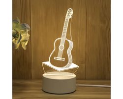 3D illusie LED lampje - Gitaar - Warm licht - Inclusief 230v stekker - Tafellamp - Sfeerlamp - Bureaulamp - Nachtlamp - Cadeautje - Kinderlamp - Decoratie - Verjaardag
