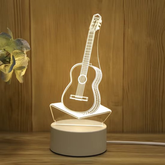 3D illusie LED lampje - Gitaar - Warm licht - Inclusief 230v stekker - Tafellamp - Sfeerlamp - Bureaulamp - Nachtlamp - Cadeautje - Kinderlamp - Decoratie - Verjaardag