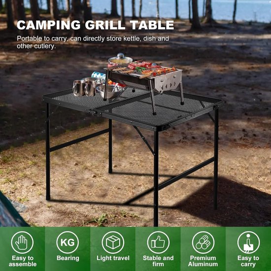FUNYKICH Opvouwbare campingtafel van aluminium, 82 x 40 cm, picknicktafel voor buiten met 2 verstelbare hoogtes (44/70 cm) en draagtas, voor barbecue, camping, strand