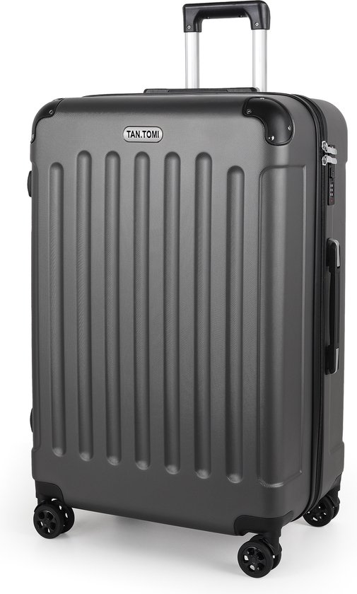 TAN.TOMI Reiskoffer Groot 76x49x30 – 100L – Grote Trolley Koffer met 4 Wielen & Cijferslot – Handbagage & Ruimbagage – Donkergrijs