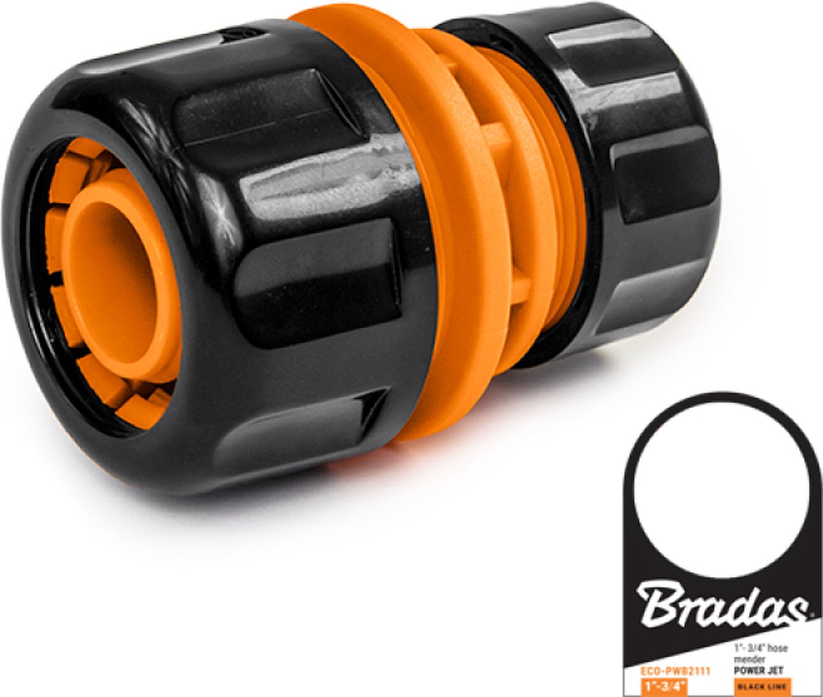 Bradas slangverbindingsstuk – Koppeling 25 mm (1") naar 19 mm (3/4") – Slangadapter – PVC – Wit-grijs