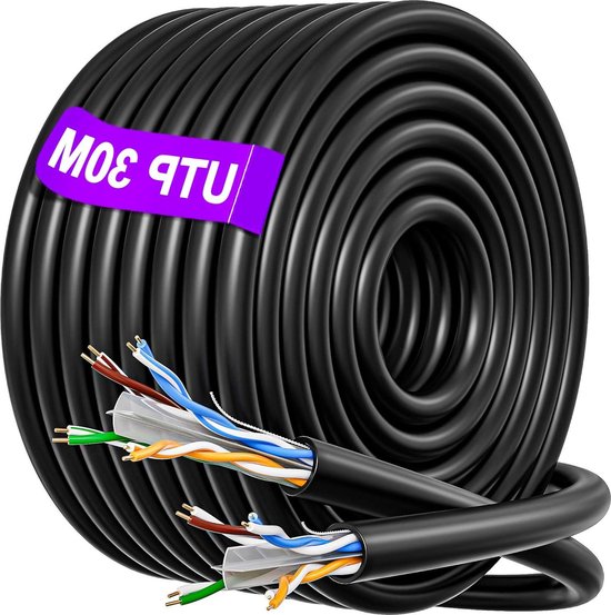 Netwerkkabel 20 meter Cat6 Ethernet Kabel 50m Internet Kabel Hoge Snelheid Afgeschermde Ethernetkabel Zwart FTP Buiten Gigabit Waterdichte Patchkabel Lan Kable voor Router Switch Modem