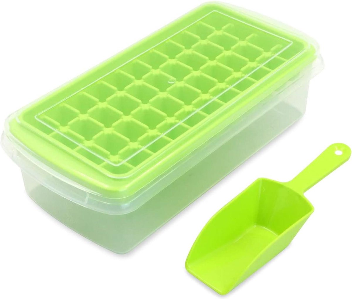Ice Cube Trays met deksel voor vriezer en bak - Gemakkelijk te stapelen herbruikbare ijsvorm - Opbergcontainer Scoop - Whiskey Chocolate Cocktail (groen)