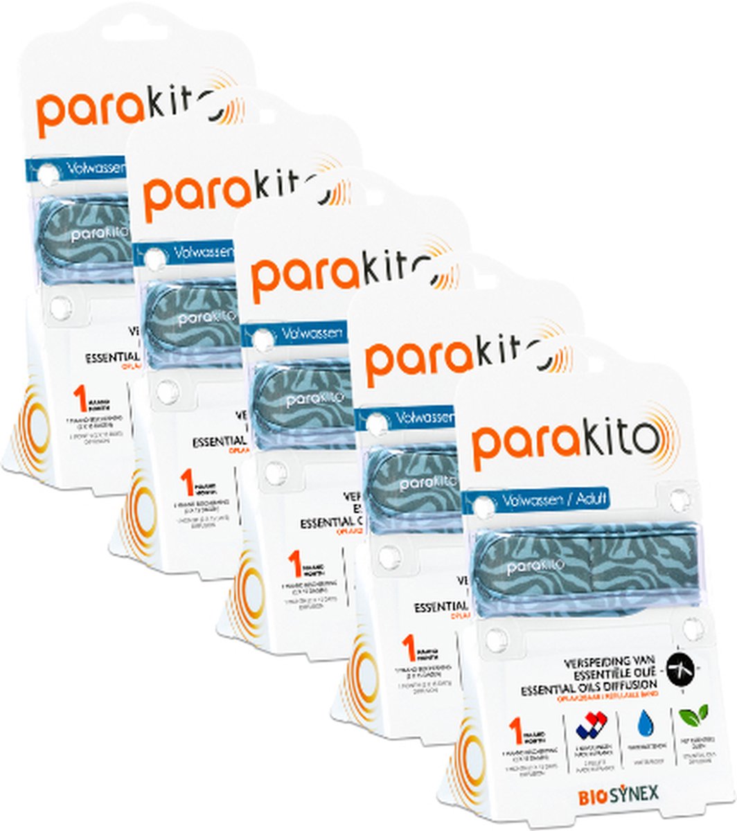 Goedkoopste Parakito Oplaadbare Anti-Muggen Armband - Plant-Based Bescherming - Navulbaar - Insectenbescherming - Jungle x5