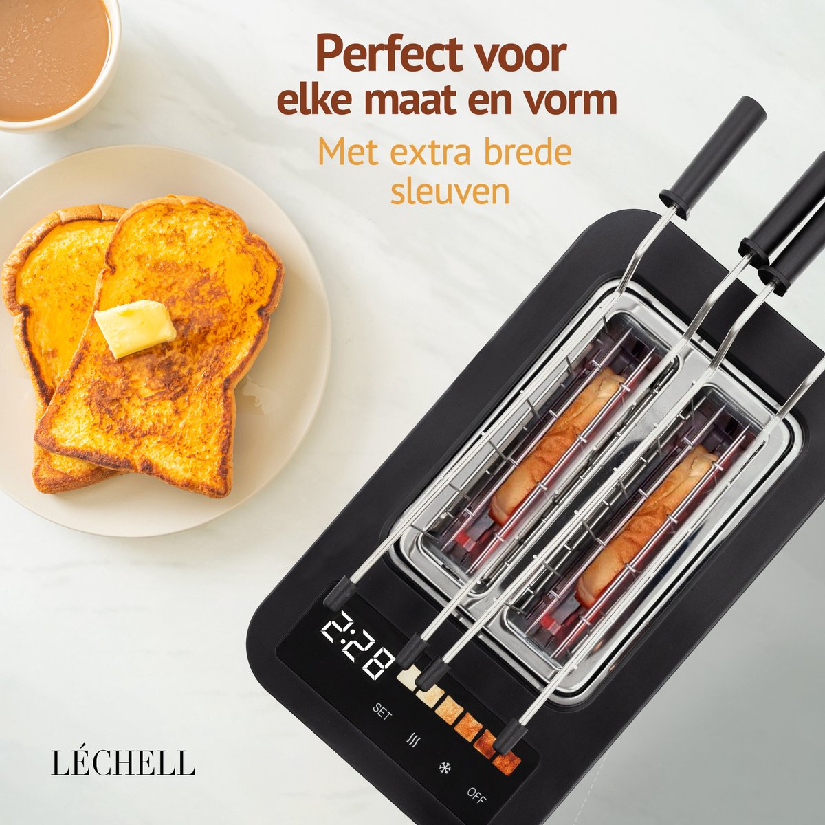 Léchell Broodrooster met tostiklemmen – 6 standen, 900W thumbnail 2