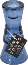 HomeBound by KY | Glazen kaarsenstandaard blauw | 6x6x12cm | omkeerbare kaarsenstandaard