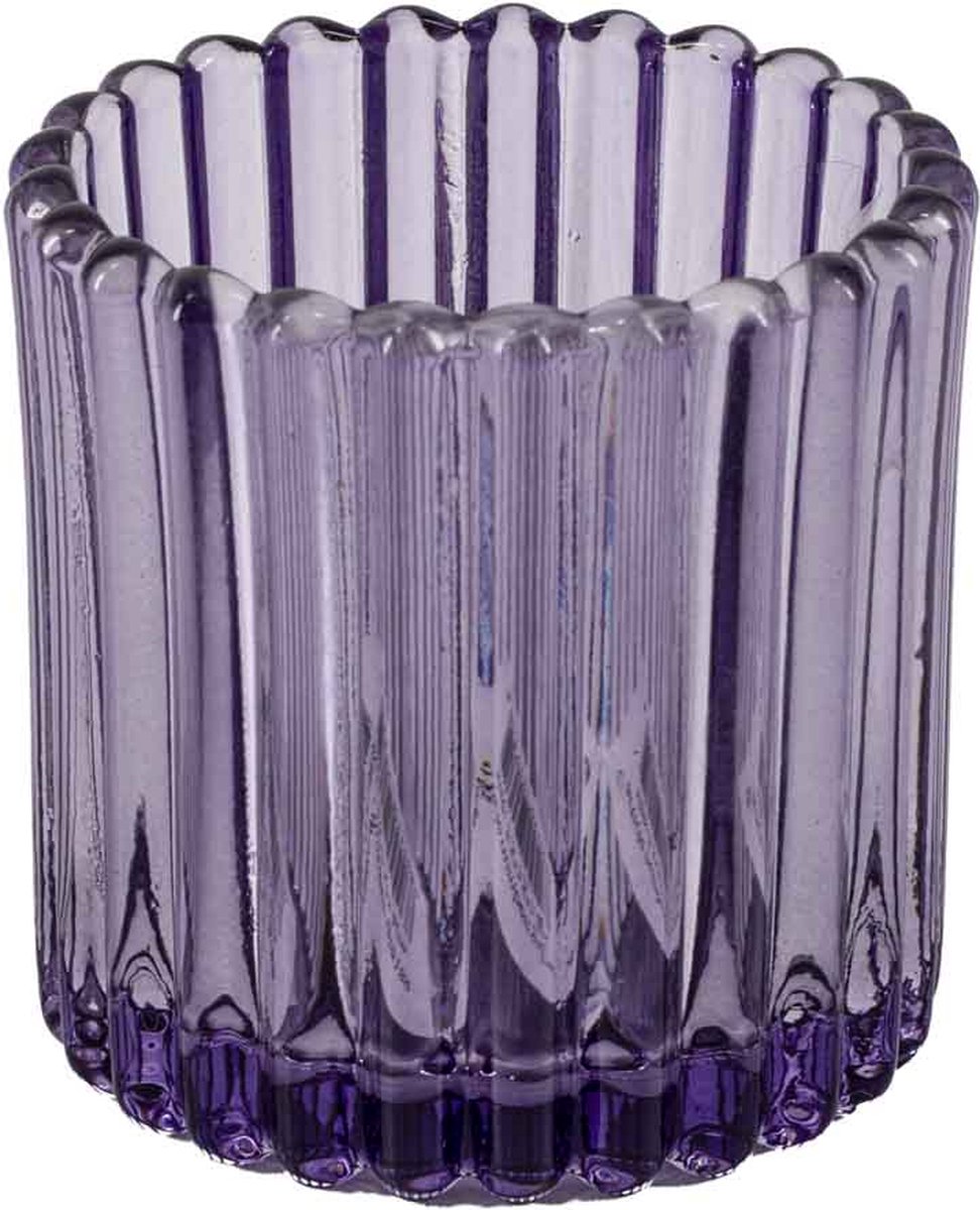 homebound by ky Glazen waxinehouder paars | 7x7x7,4cm | gekleurde waxinehouder