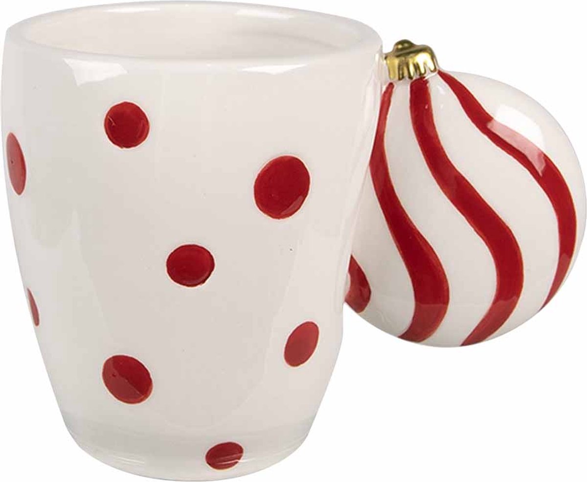 Clayre & Eef Mok 350 ml Wit Rood Keramiek