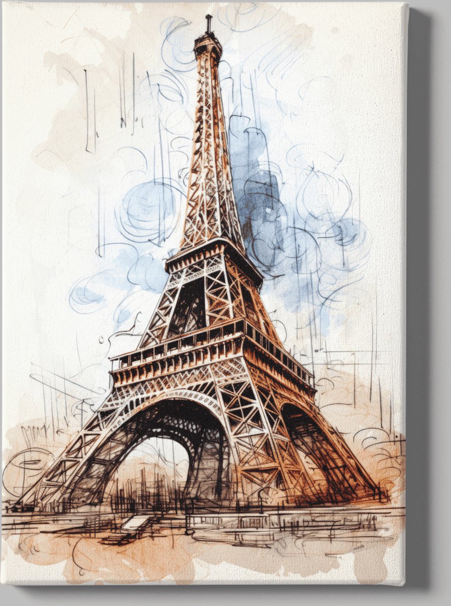 Trendex Global Canvas Schilderij - Abstract - Eiffeltoren - Parijs - Kunst - Wanddecoratie - 120x80x2 cm Bruin
