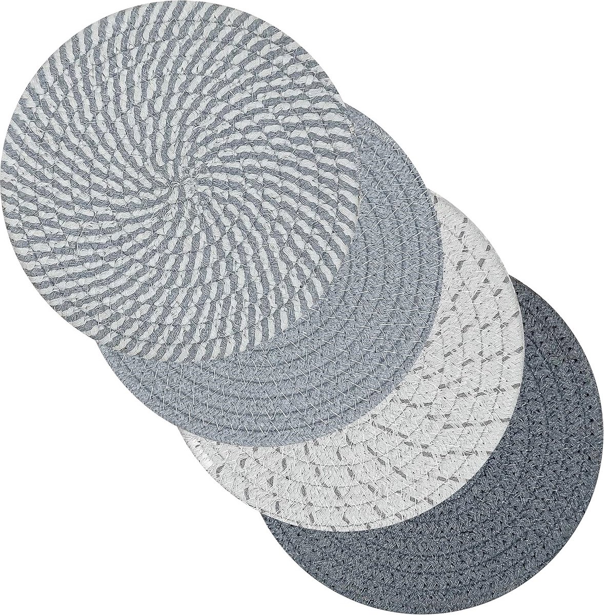 Set van 4 onderzetters, katoenen draad, weven, mat, hete pannenlap, 4 kleuren, ronde gevlochten onderzetters, pot, hete pads, lepelhouder voor koken in de keuken