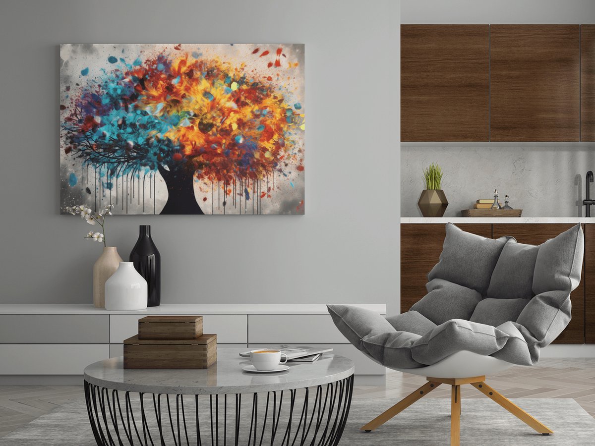 Trendex Global Canvas Schilderij - Boom - Kleurrijk - 90x60x2 cm