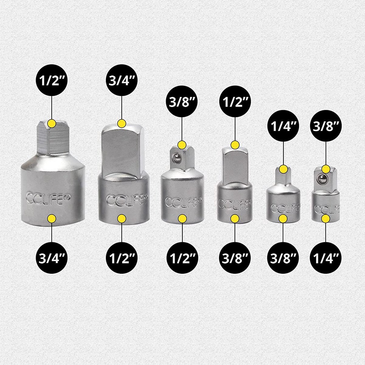 ::Pro:.CClife Verloopstukken Ratelsleutel 6-Delig CrV-Staal 1 4 naar 3 8 naar 1 4 3 8 naar 1 2 naar 3 8 1 2 naar 3 4 naar 1 2 Adapter X01NSK360
