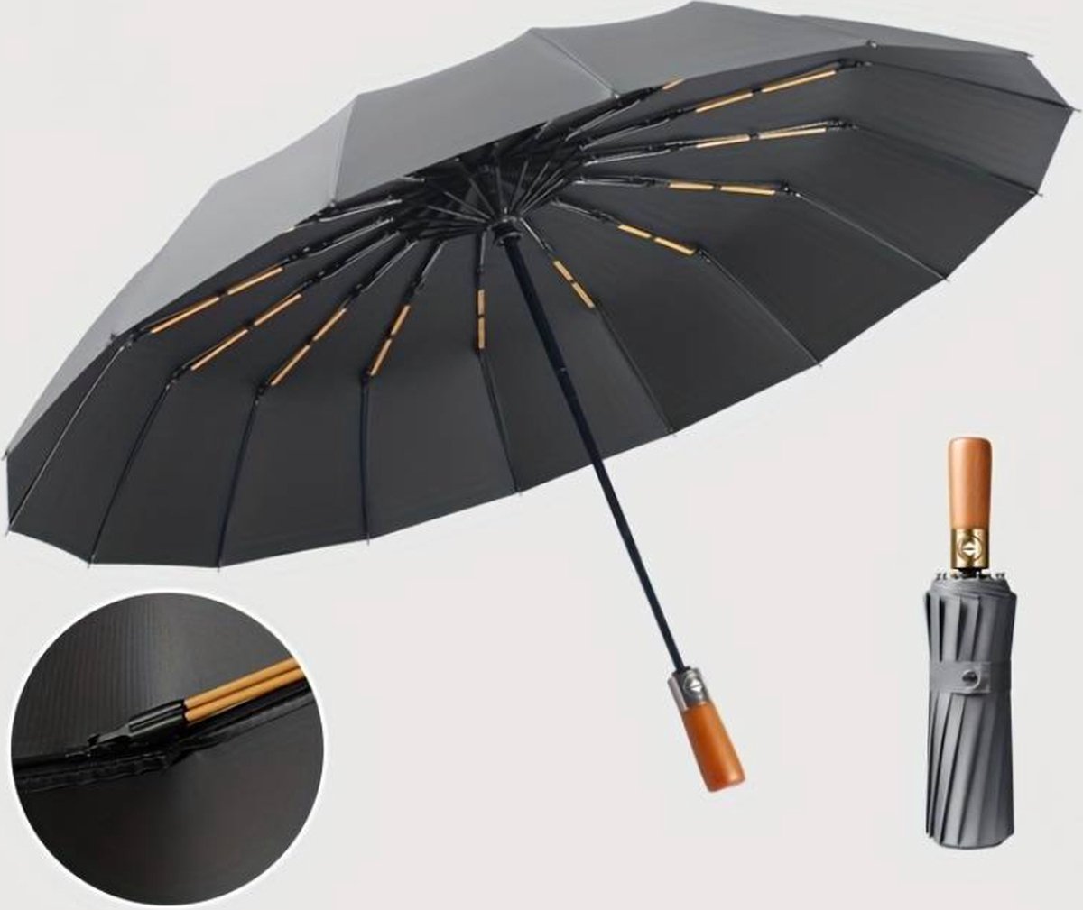 Dutchers® Paraplu - Stormparaplu Opvouwbaar - Inklapbaar - Zonbescherming UPF50 - Zwart - 108 CM Diameter