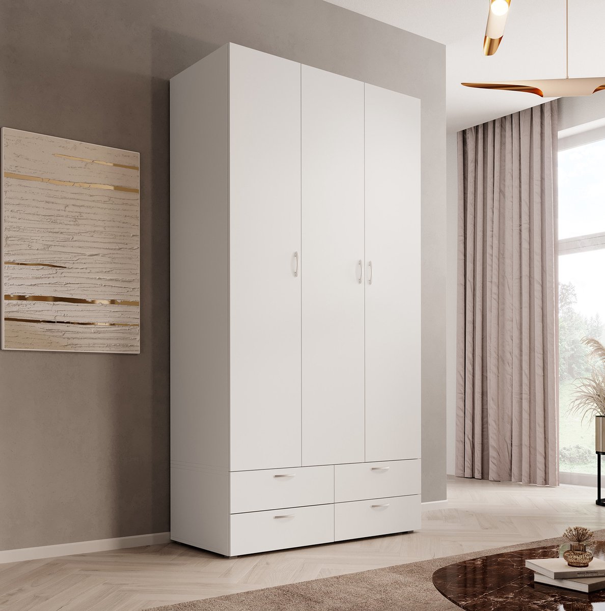 MEUBELLA Kledingkast Bernd - Wit - 111 cm - Met lades