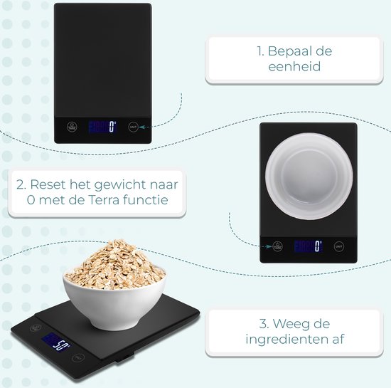Balance de cuisine numérique de précision Pumpify - Balance de Cuisine - 1 gramme à 15 kg - Fonction tare - Résistante à l'eau - Zwart