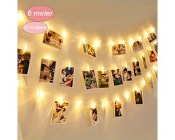 GH Goods - Fotoslinger met verlichting - 6 meter & 40 LED lichtjes - Foto - lichtsnoer met knijpers - Lichtslinger - Batterij - Feesten - Verlichting - Bruiloft - Valentijnscadeau - Decoratie