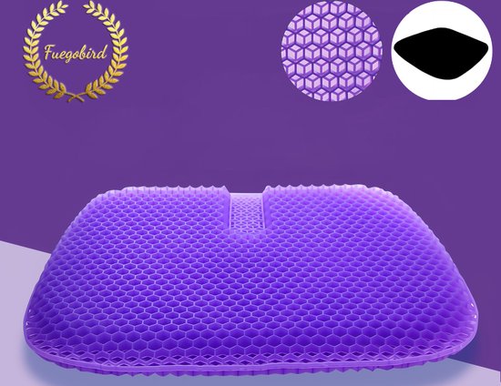 Foto: Fuegobird gelkussen ergonomisch kussen zitkussen orthopedisch dubbellaagse honingraatstructuur met kussenhoes paars