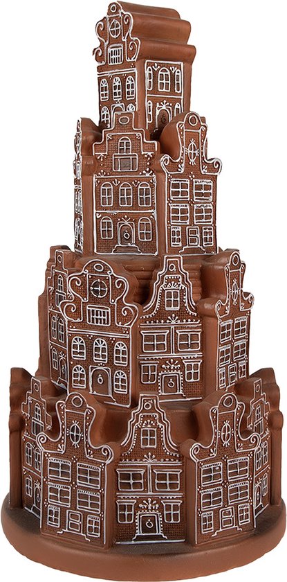 Clayre & Eef Maison en pain d'épices avec LED Ø 18x33 cm Décoration de Noël en plastique marron