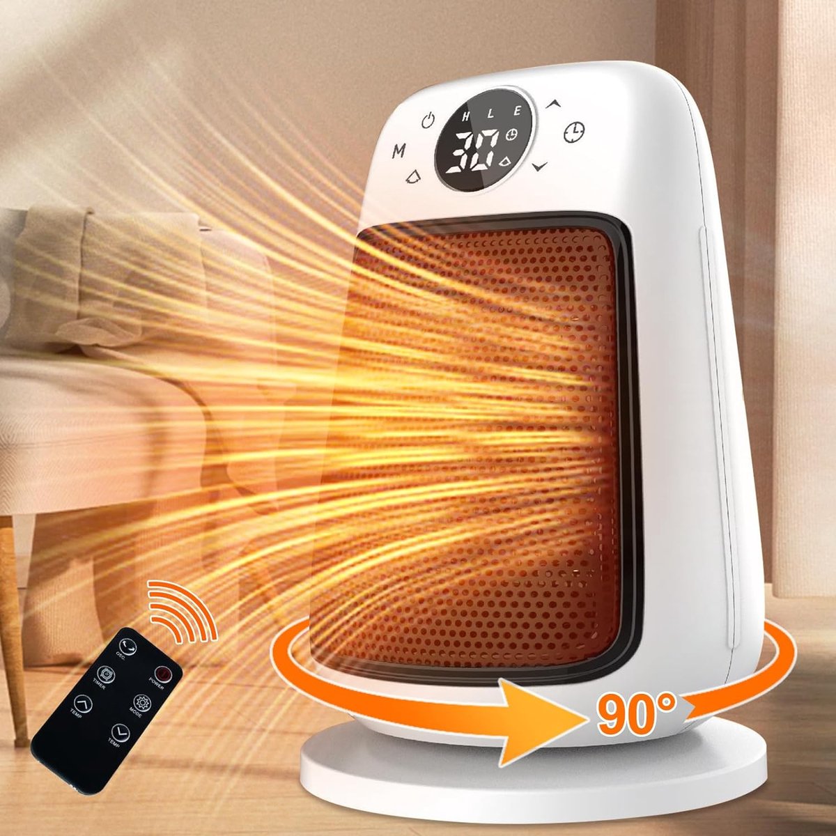 Verwarming Elektrische Kachel Zuinigste Infrarood Verwarming 1500W Elektrische Verwarming met Afstandsbediening en Touch-Led 24H Timer 90°Oscillatie 3 Modi ECO Keramische Kachel Oververhittingsbeveiliging [Energieklasse E]