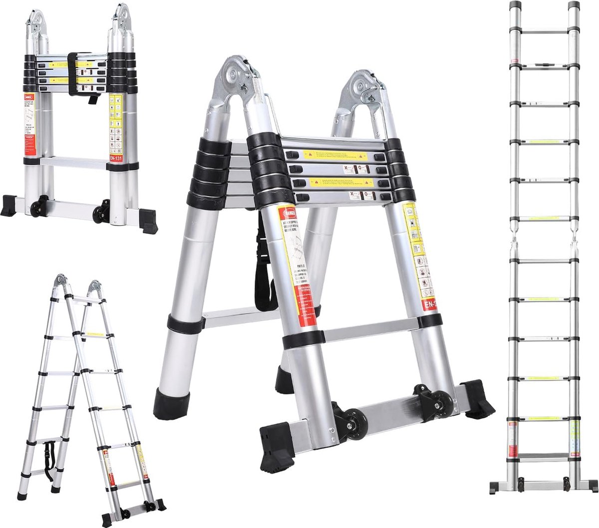 Telescopische ladder 3 8 m met balansbalk en beweegbaar wiel opvouwbare ladder multifunctionele inklapbare ladder voor buitenwerk