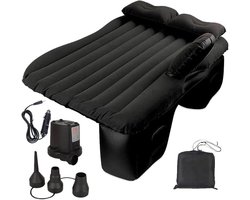 Luchtbed voor in de auto - Zwart - Opblaasbaar autobed - Bed voor de achterbank - 12V elektrische luchtpomp - 3 Adapters - Comfortabel camping slaapmatras - Matras voor onderweg - Luchtmatras - Snel oppompen en leeglopen