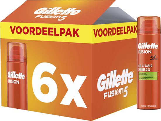 Gel de rasage Gillette Fusion à l'huile d'amande - Pour peaux sensibles - 6 x 200 ml