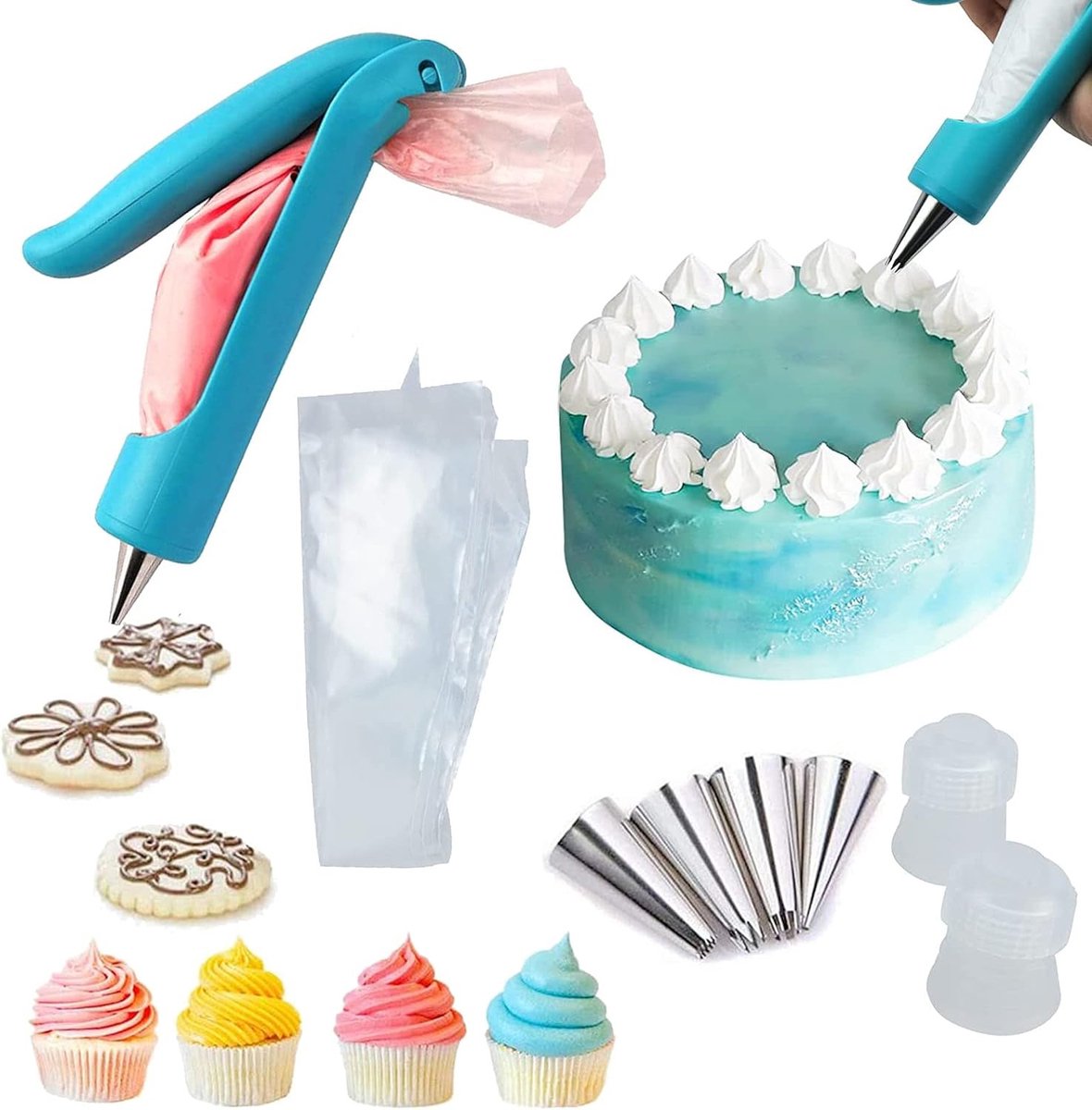 Taartdecoratie beginner Spuitmondenset spuitzak met tuit tataccessoires bakaccessoires bakset tataccessoires taarten set (17 stuks) Gebak DIY taartdecoratiepen