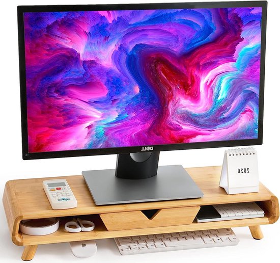 2x monitorstandaard bamboe gebogen, beeldschermverhoger, op bureau, ergonomisch, HxBxD: 10x52,5x24 cm, natuur