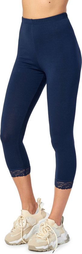 Merry Style MS-MS10-224-LE Dames Capri Leggings met Kant - Sport - Vrijetijdsbroek - 3/4 Lengte - Katoen - Marineblauw - L