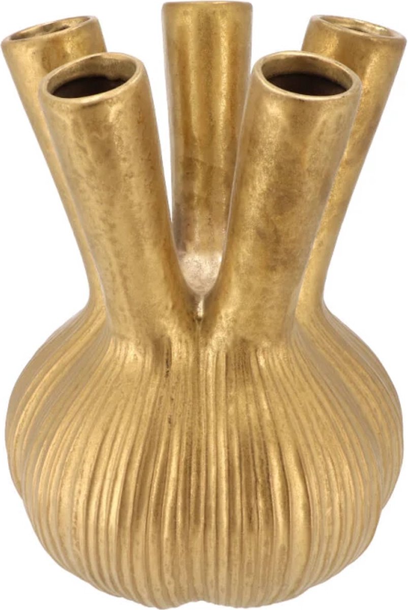 Aglio straight - Goud - Vaas - Toetervaas - Bloemenvaas - Tulpenvaas goud - Gouden Vaas - 13x13x17cm - Moderne vaas -