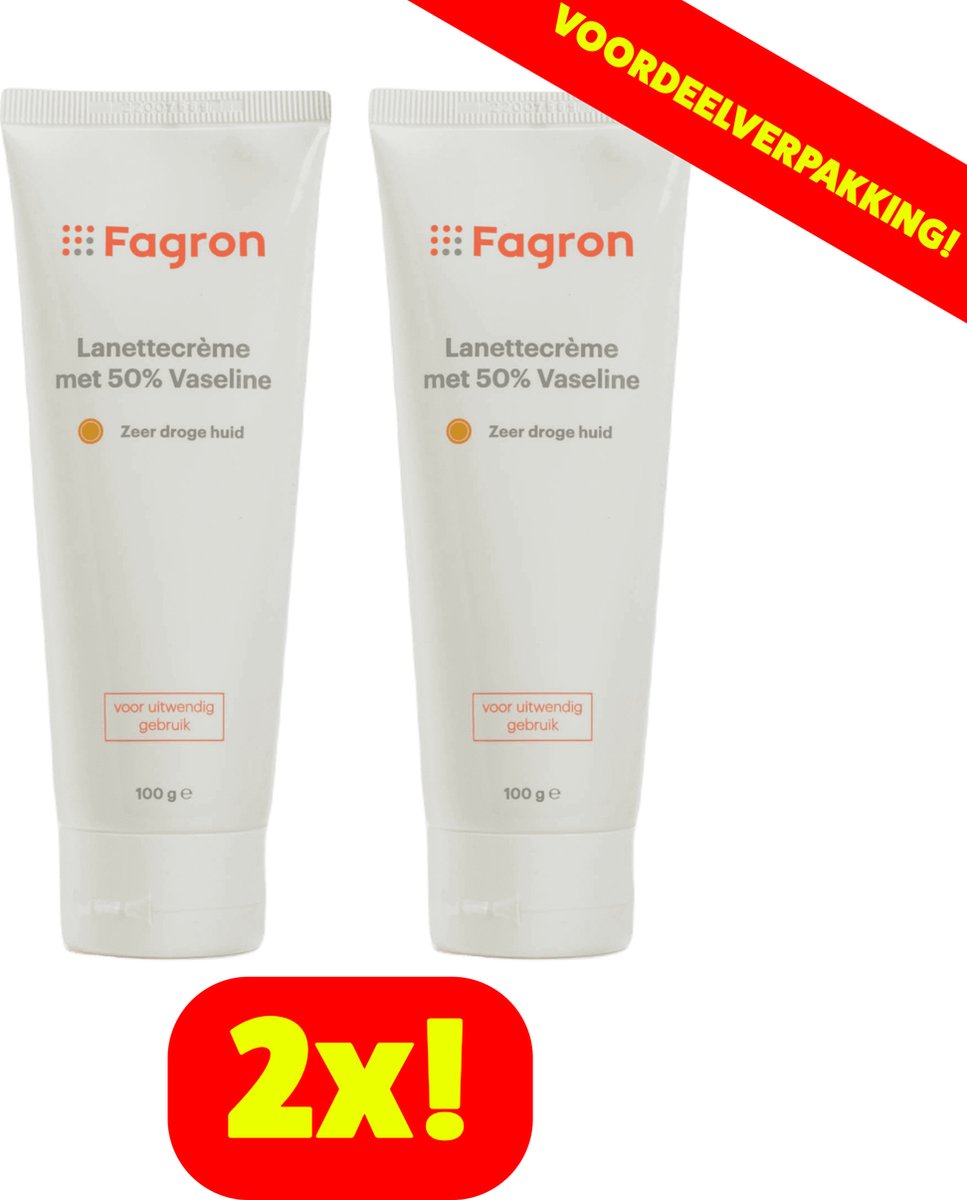 Goedkoopste 2x Fagron Lanettecrème met 50 Vaseline - 100 ml - Voordeelverpakking!
