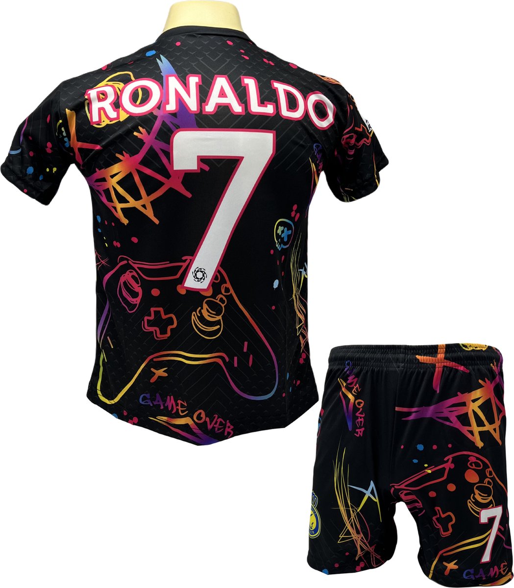 Ronaldo Al Nassr Voetbalshirt en Broekje - Gaming Voetbaltenue Zwart - Maat 140