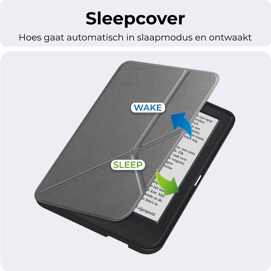 Hoesje Geschikt voor Kobo Clara BW Hoesje Luxe Bescherm Case Trifold - Hoes Geschikt voor Kobo Clara BW Hoes Book Cover - Grijs van Merkloos — afbeelding 3