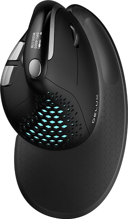 Foto: Delux ergonomische muis draadloos oplaadbaar bleutooth anti rsi muisarm verticale muis rgb verlichting gaming muis polssteun 6 knoppen