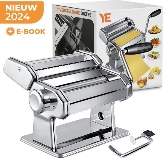 YE® Pastamachine Rvs - Pastamaker + Receptenboek