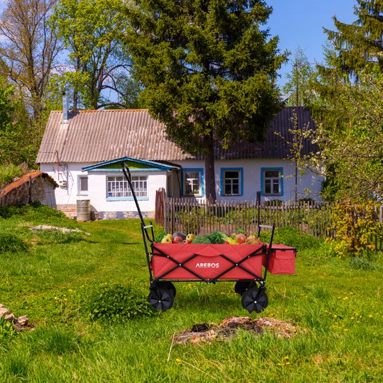 AREBOS Bolderkar Opvouwbaar met Dak - Handkar - Bolderkar Luchtbanden - Handwagen - 70 kg - 360° Draaibare Voorwielen - Rood van AREBOS — afbeelding 5