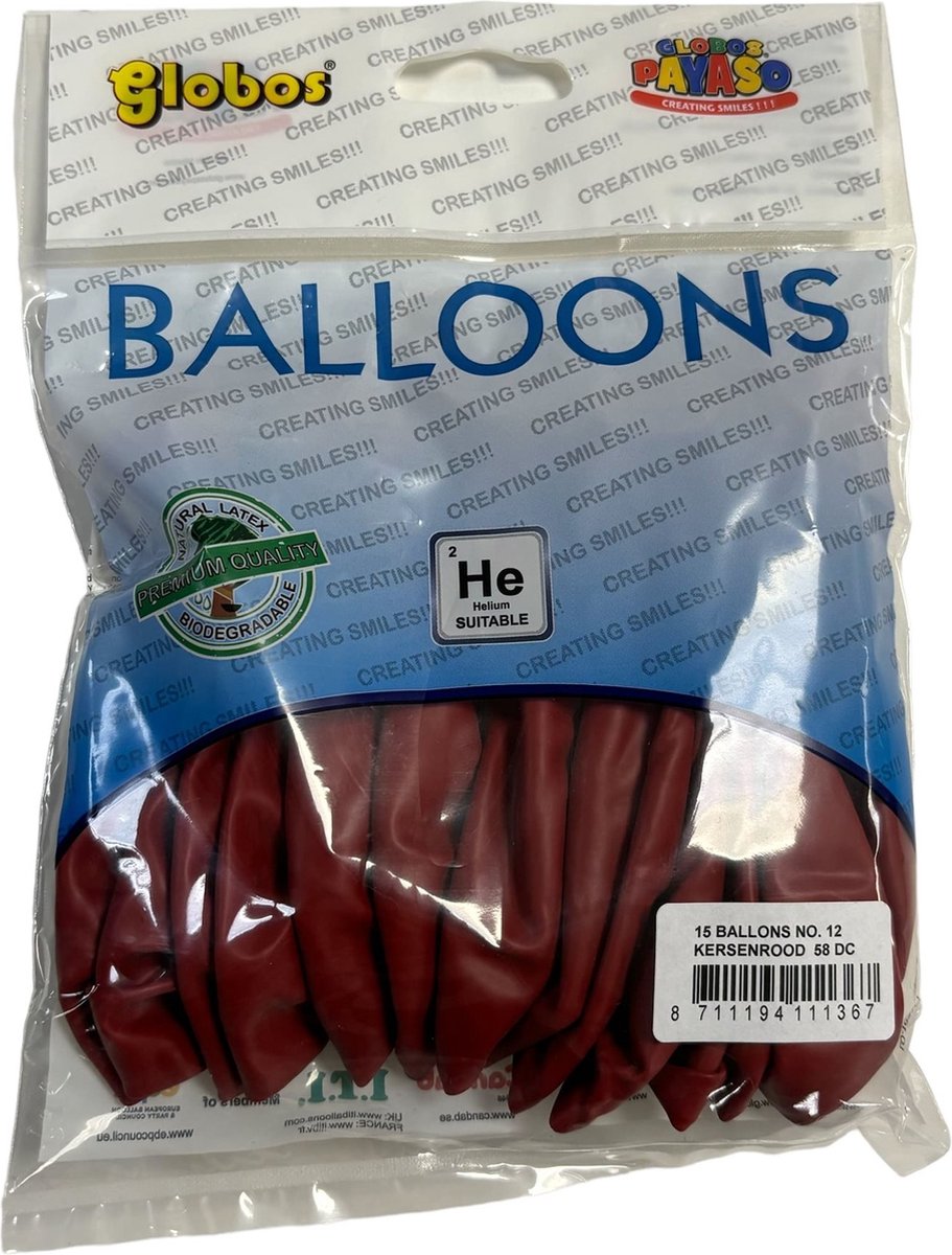 Zakje Met 15 Kersenrode Ballonnen - 30cm Doorsnee - Biologisch Afbreekbaar