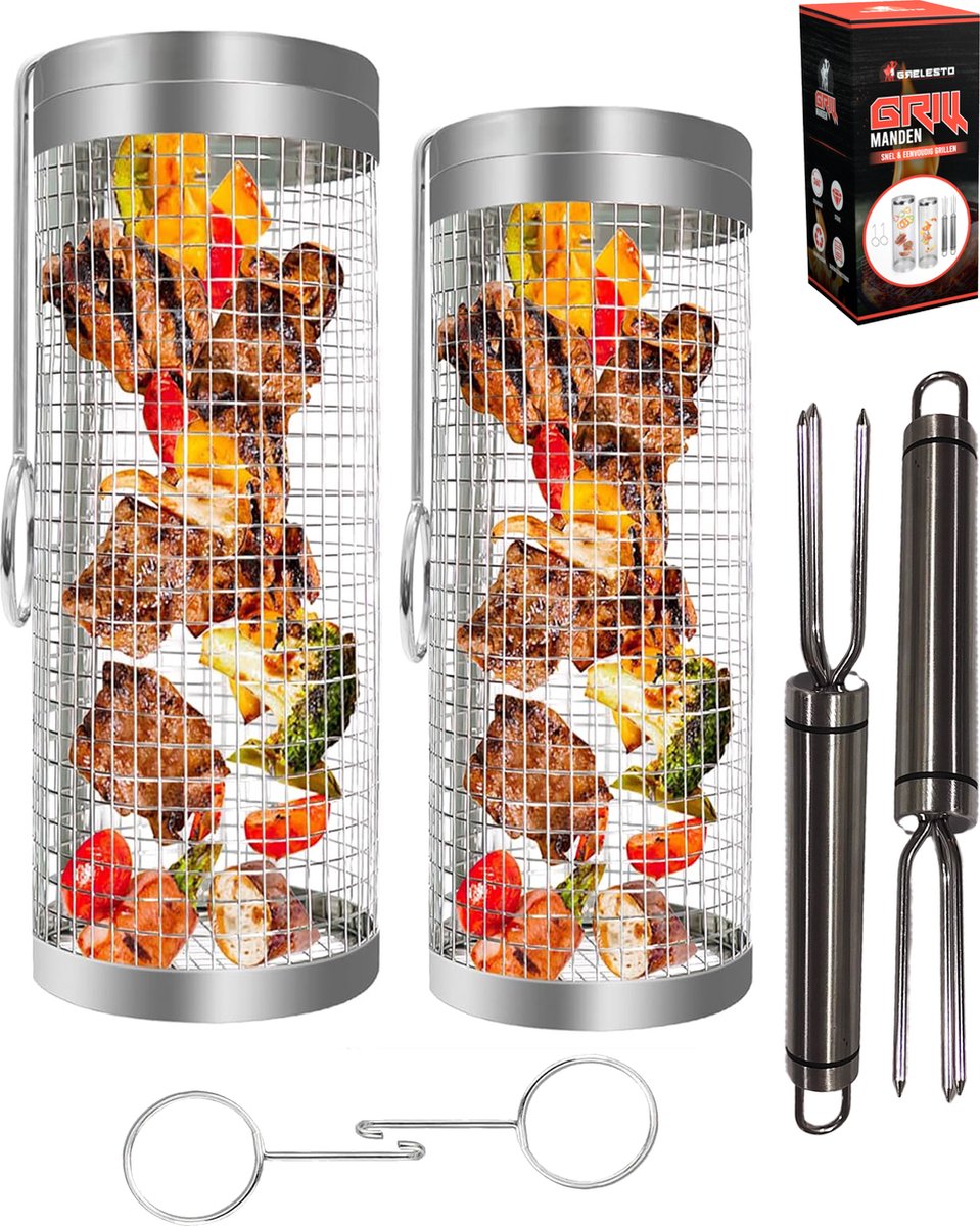 Grelesto Grillmand BBQ Set van 2 BBQ Accesoires Barbecue Gereedschap 20+19 CM