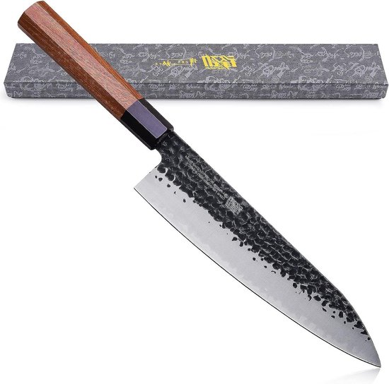Dynasty Serie Japans Koksmes – Professioneel keukenmes van 9Cr18MoV Hoog Koolstofstaal – Scherp mes voor het snijden van vlees – 8 Inches/21 CM Knife Roll Bag