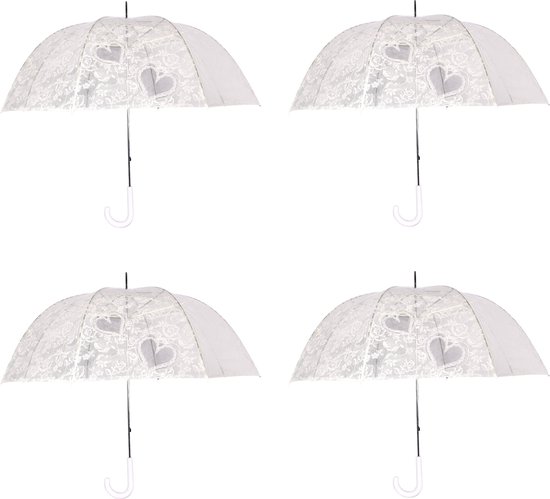 Romantische Doorzichtige Trouwparaplu's - Set van 4 - Perfect voor Bruiloften - Transparante Paraplu met Hartjes | Windproof | 95cm Diameter